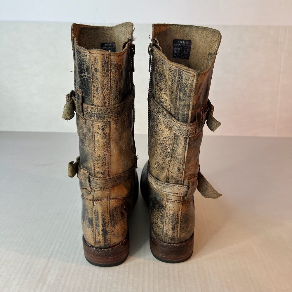 Bed Stu Distressed Metallic Brown Mid-Calf Combat Boots - Picture 6 of 13